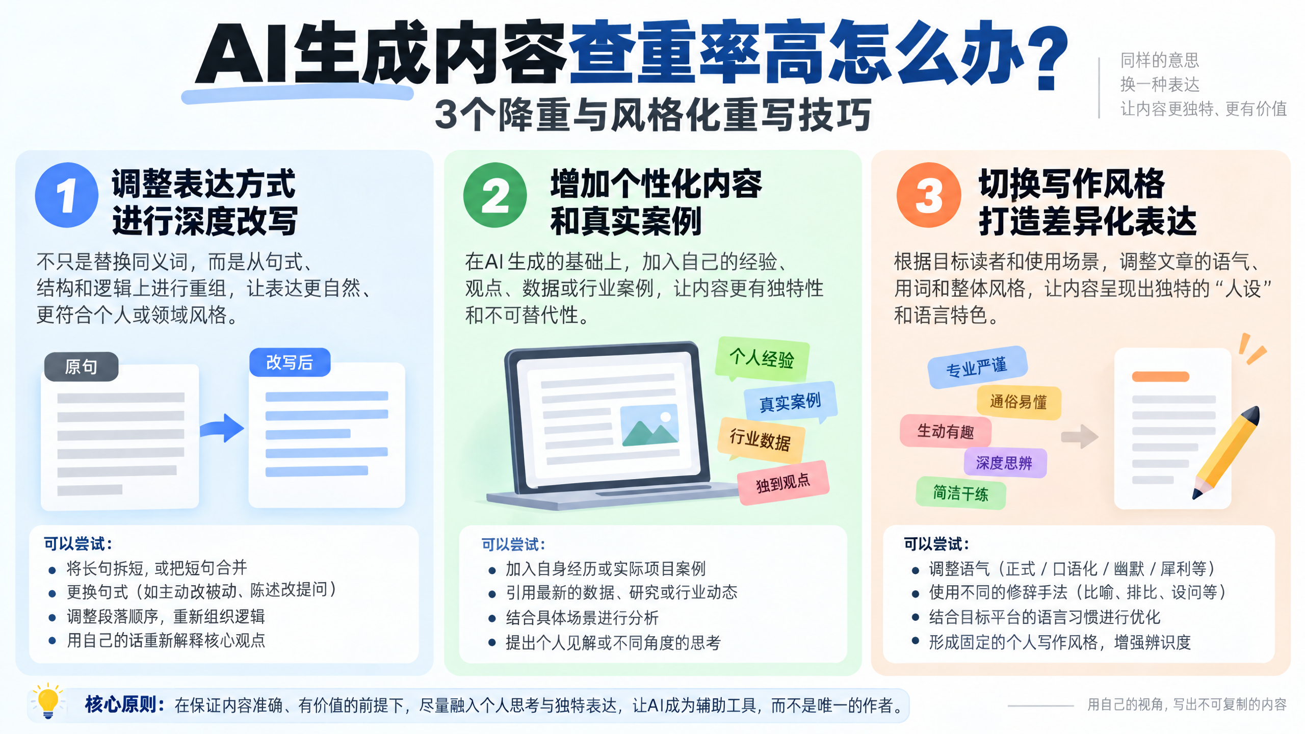 AI生成内容查重率高怎么办？3个降重与风格化重写技巧淡泊智库 - 淡泊明志 智研致远 | 专注大模型实战 - 提示词库与AI工具导航淡泊智库 - 专注大模型实战教程、AI提示词库与工具聚合导航 | DanBo.cc