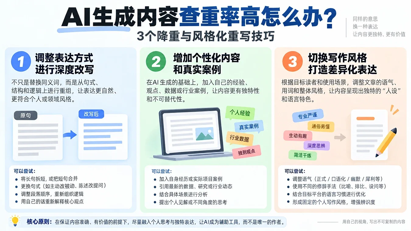 AI生成内容查重率高怎么办？3个降重与风格化重写技巧淡泊智库 - 淡泊明志 智研致远 | 专注大模型实战 - 提示词库与AI工具导航淡泊智库 - 专注大模型实战教程、AI提示词库与工具聚合导航 | DanBo.cc