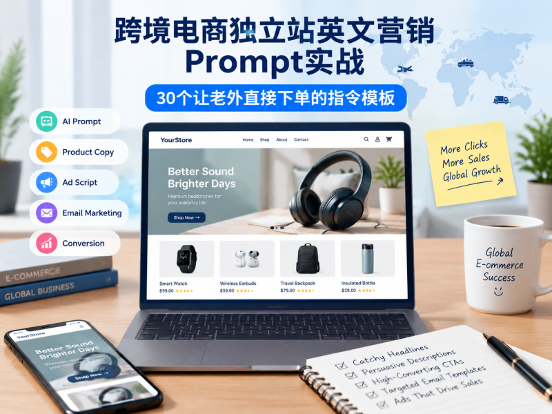 跨境电商独立站英文营销Prompt实战：30个让老外直接下单的指令模板淡泊智库 - 淡泊明志 智研致远 | 专注大模型实战 - 提示词库与AI工具导航淡泊智库 - 专注大模型实战教程、AI提示词库与工具聚合导航 | DanBo.cc