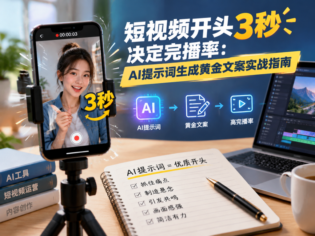 短视频开头3秒决定完播率：AI提示词生成黄金文案实战指南淡泊智库 - 淡泊明志 智研致远 | 专注大模型实战 - 提示词库与AI工具导航淡泊智库 - 专注大模型实战教程、AI提示词库与工具聚合导航 | DanBo.cc
