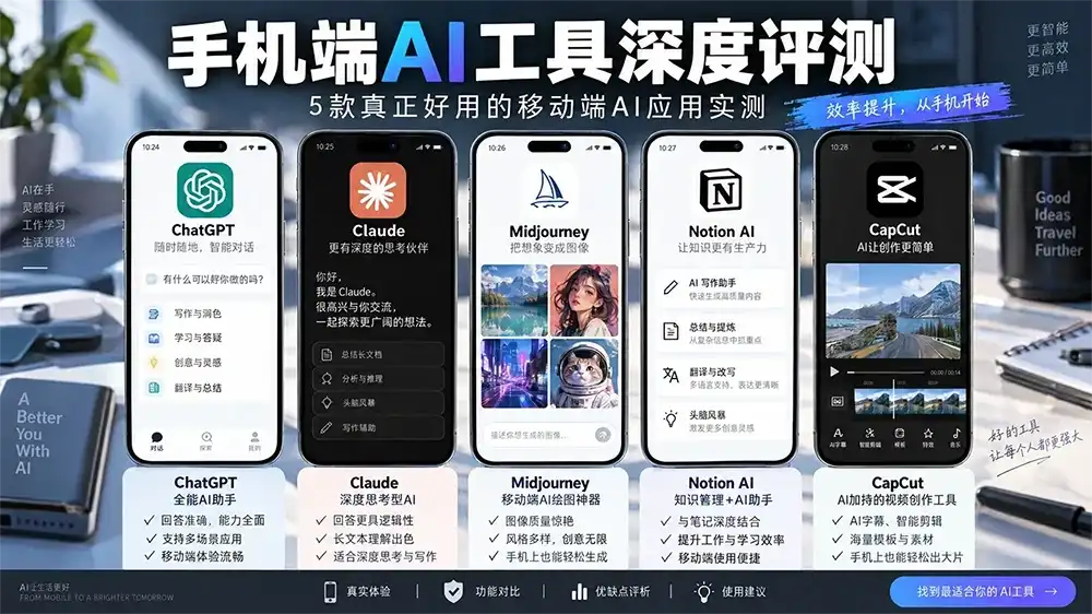 手机端AI工具深度评测：5款真正好用的移动端AI应用实测淡泊智库 - 淡泊明志 智研致远 | 专注大模型实战 - 提示词库与AI工具导航淡泊智库