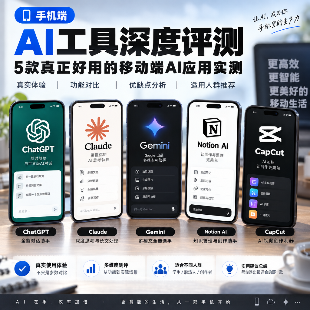 手机端AI工具深度评测：5款真正好用的移动端AI应用实测淡泊智库 - 淡泊明志 智研致远 | 专注大模型实战 - 提示词库与AI工具导航淡泊智库 - 专注大模型实战教程、AI提示词库与工具聚合导航 | DanBo.cc