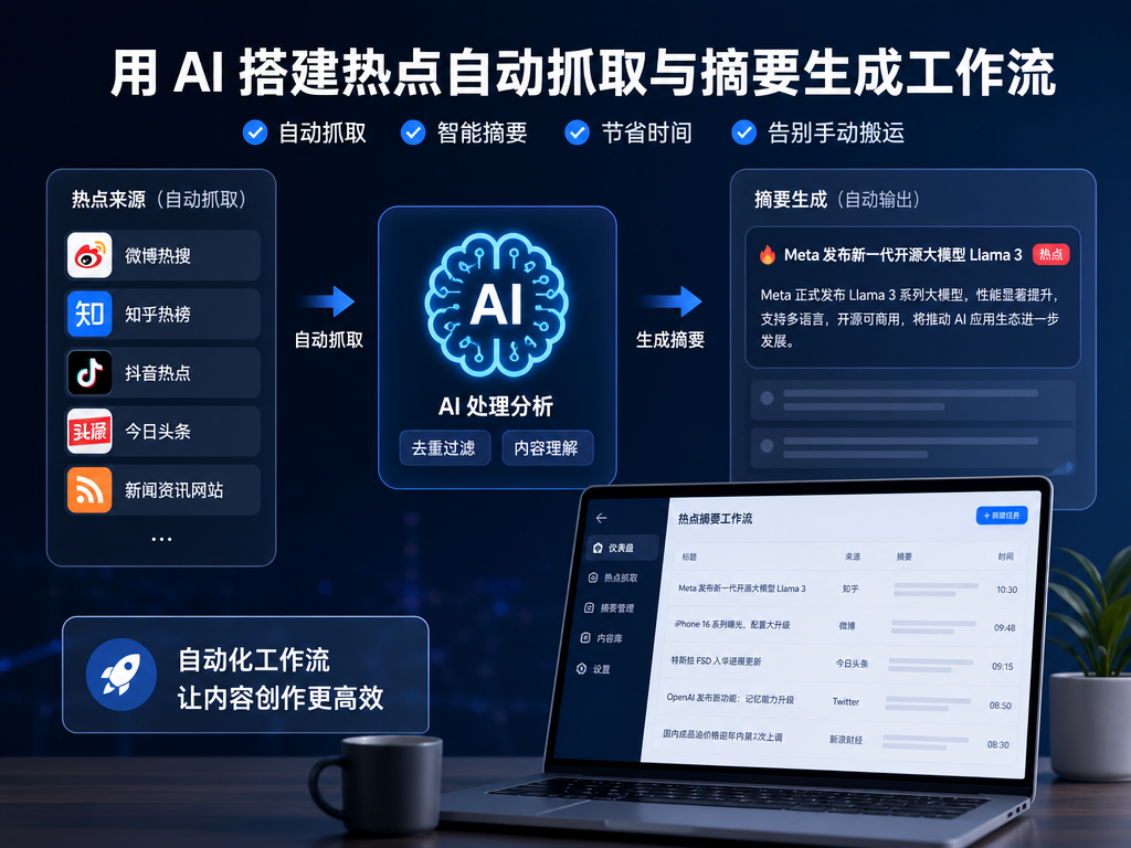 用 AI 搭建热点自动抓取与摘要生成工作流，告别手动搬运淡泊智库 - 淡泊明志 智研致远 | 专注大模型实战 - 提示词库与AI工具导航淡泊智库