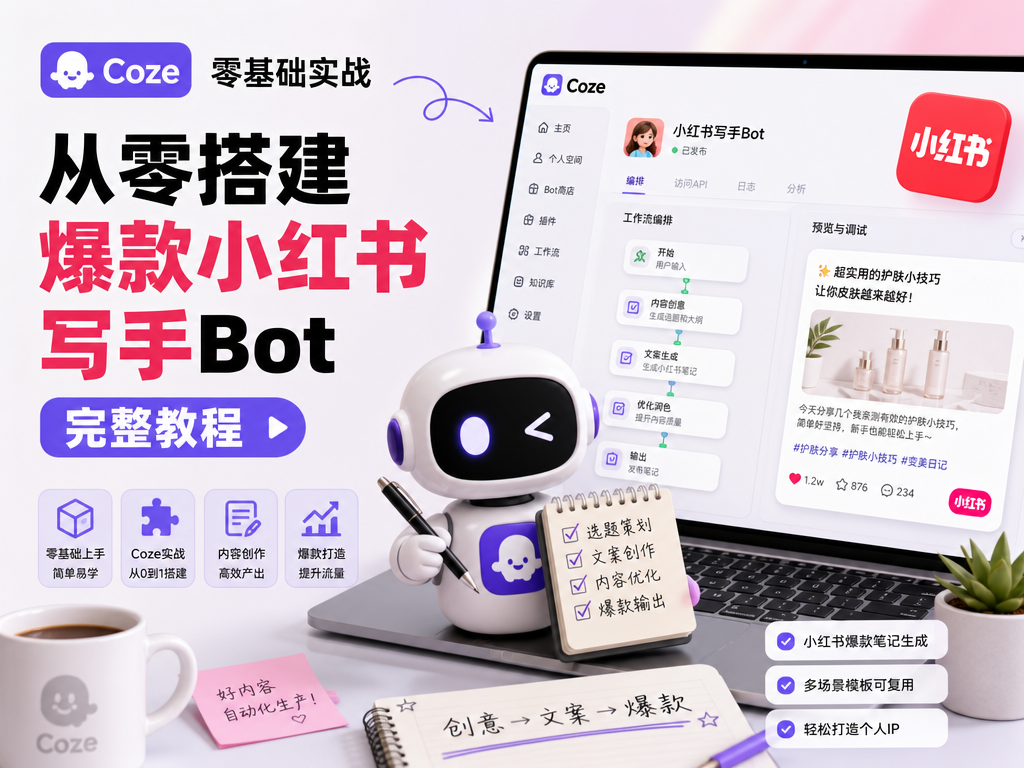 扣子Coze零基础实战：从零搭建爆款小红书写手Bot完整教程