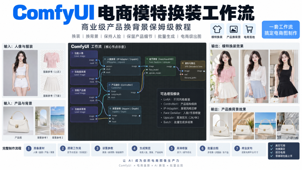 ComfyUI电商模特换装工作流：商业级产品换背景保姆级教程淡泊智库 - 淡泊明志 智研致远 | 专注大模型实战 - 提示词库与AI工具导航淡泊智库