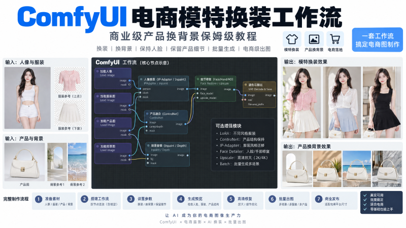 ComfyUI电商模特换装工作流：商业级产品换背景保姆级教程淡泊智库 - 淡泊明志 智研致远 | 专注大模型实战 - 提示词库与AI工具导航淡泊智库